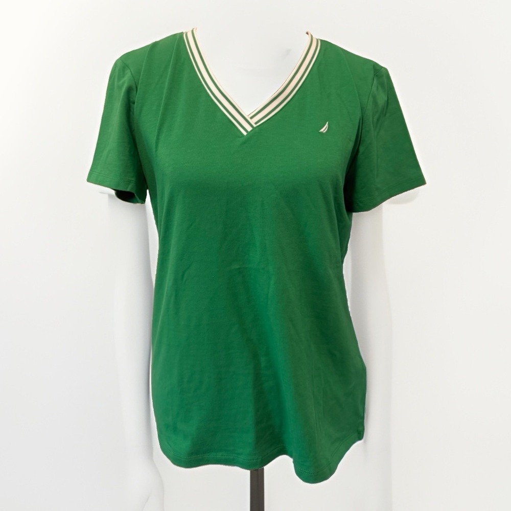 Nautica Women's Green Short Sleeve V-Neck Top Size Medium